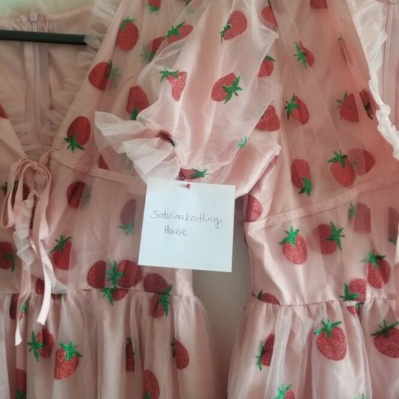 Strawberry Tulle Long Dress / Cute / S-5XL - Picture 3 of 10